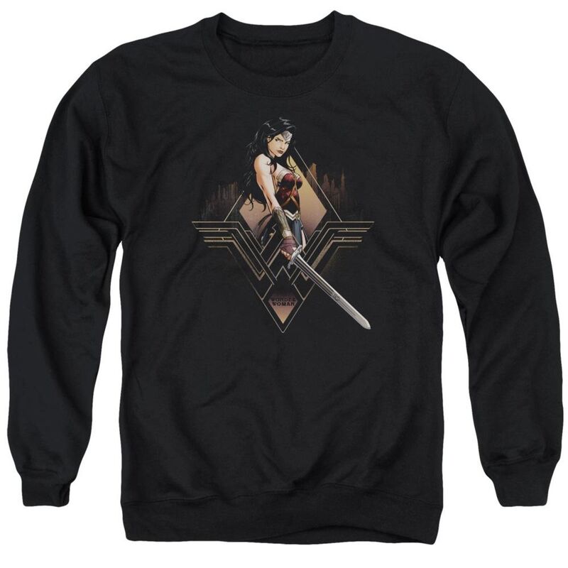 アニメキャラクター メンズ アウター ニット・セーター クルーネック スウェット シャツ Licensed Character Batman V Superman City Girl Adult Crewneck Sweatshirt Black ブラック