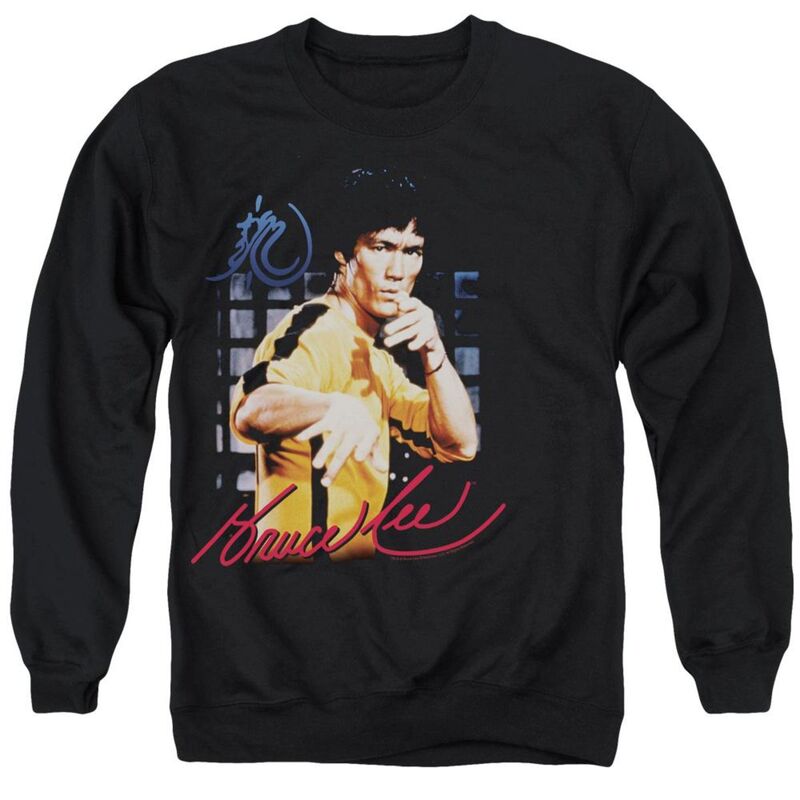 アニメキャラクター メンズ アウター ニット・セーター クルーネック スウェット シャツ ジャンプスーツ Licensed Character Bruce Lee Yellow Jumpsuit Adult Crewneck Sweatshirt Black ブラック