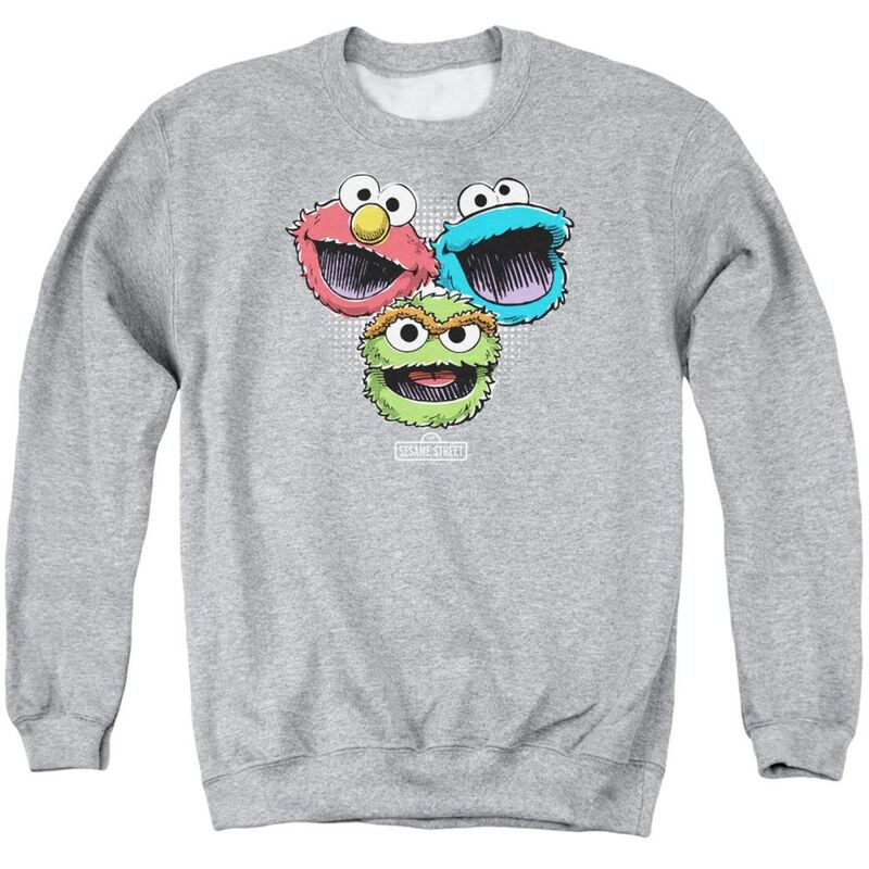 アニメキャラクター メンズ アウター ニット・セーター クルーネック スウェット シャツ Licensed Character Sesame Street Halftone Heads Adult Crewneck Sweatshirt Athletic Heather ヘザー