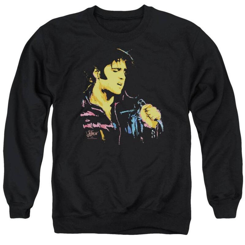 アニメキャラクター メンズ アウター ニット・セーター クルーネック スウェット シャツ Licensed Character Elvis Presley Neon Elvis Adult Crewneck Sweatshirt Black ブラック｜ReVida 店