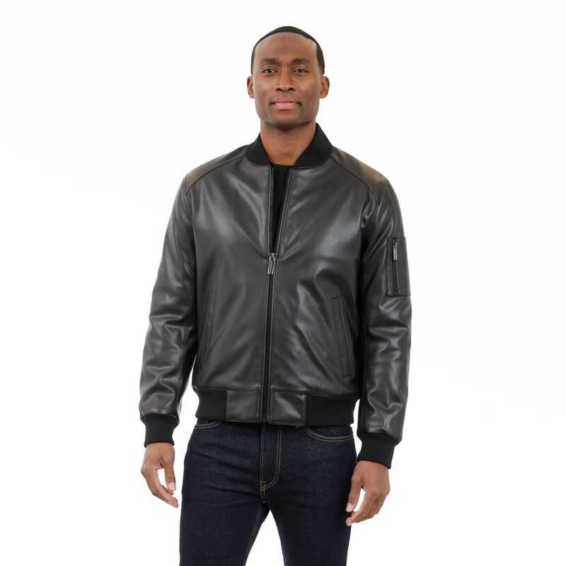 ロンドンフォグ メンズ アウター ジャケット・ブルゾン レザー フェイクレザー Men's London Fog Faux Leather Bomber Jacket Black ブラック