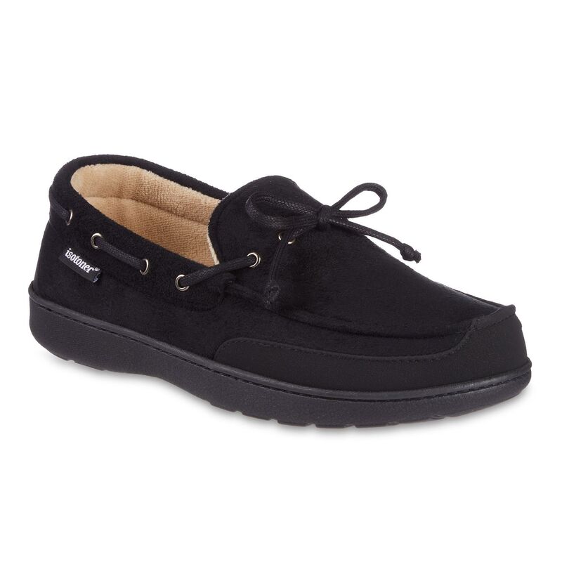 アイソトナー メンズ シューズ サンダル スエード isotoner Carter Boater Men's Waterepellent Microsuede Memory Foamoccasin Slippers Black ブラック