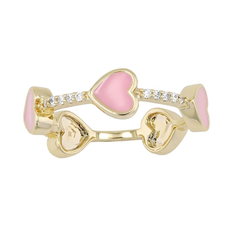 アンブランデッド レディース アクセサリー リング Unbranded 14k Gold Over Silver Cubic Zirconia Enamel Heart Stacking Ring Pink ピンク