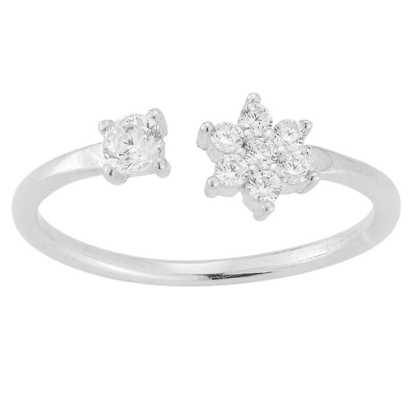 Sunkissed Sterling レディース アクセサリー リング Sunkissed Sterling Cubic Zirconia Flower Open Ring Silver Tone シルバー
