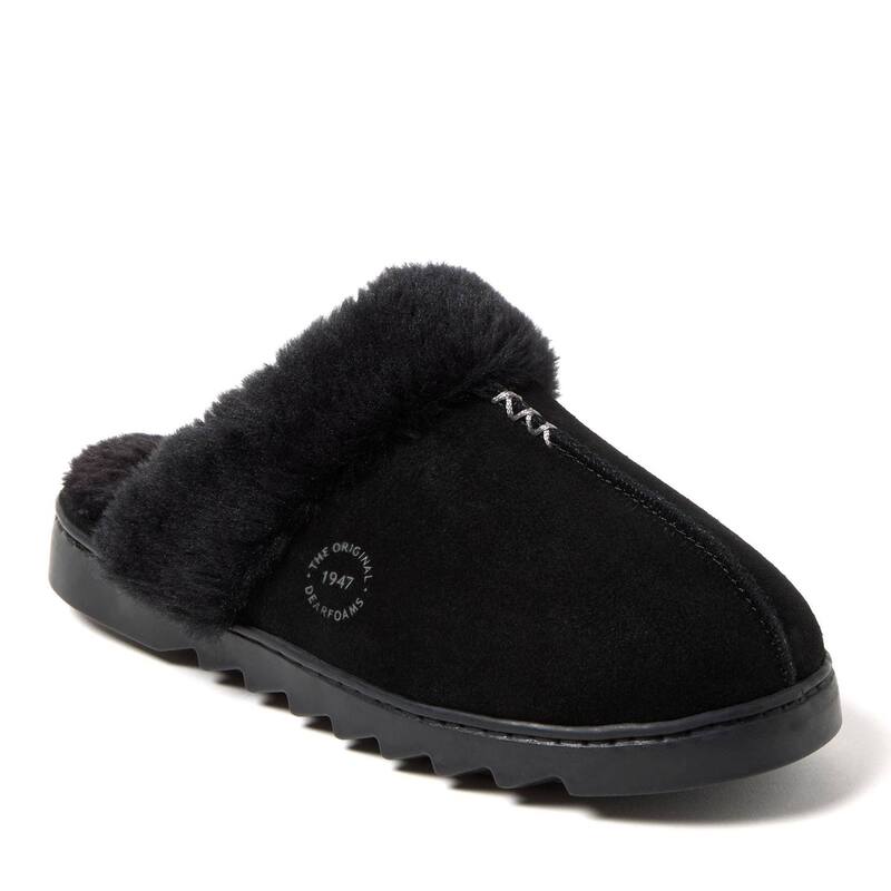 ディアフォームズ レディース シューズ サンダル スエード Dearfoams Helena Women's Puffed Collar Suede Scuff Slippers Black ブラック