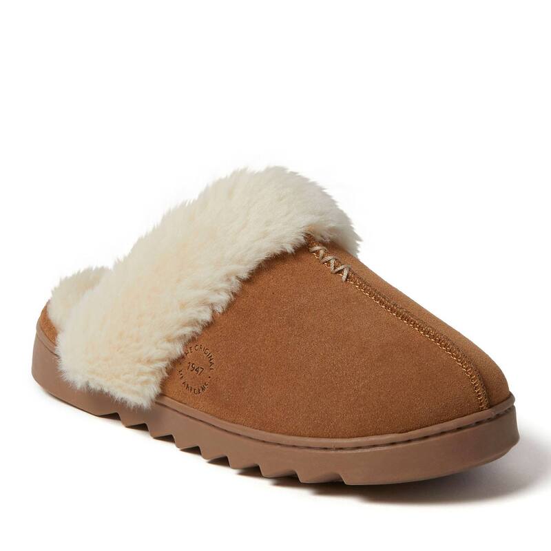 ディアフォームズ レディース シューズ サンダル スエード Dearfoams Helena Women's Puffed Collar Suede Scuff Slippers Chestnut|ReVida 店