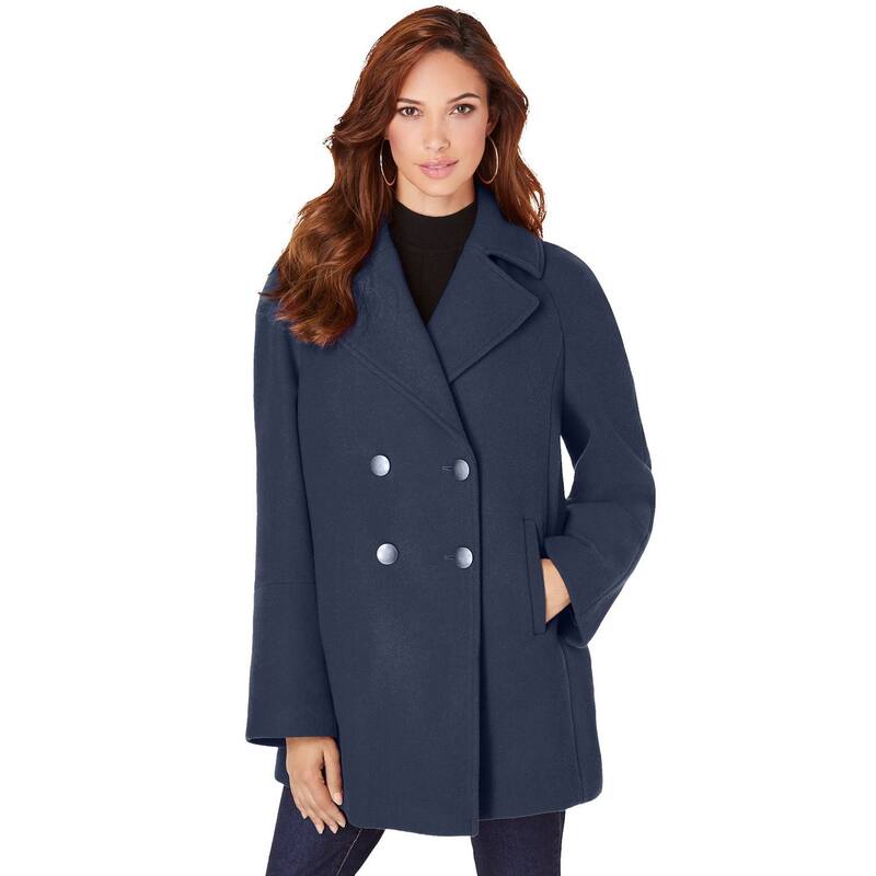 ロアマンズ レディース アウター ジャケット・ブルゾン A ライン プラスサイズ コート Roaman's Women's Plusize Modern A-line Peacoat Navy ネイビー