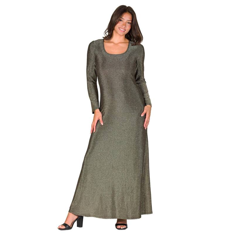24 セブンコンフォート レディース トップス ワンピース マキシ Women's 24Seven Comfort Apparelong Sleeve Scoopneck Shimmer Maxi Dress Gold ゴールド