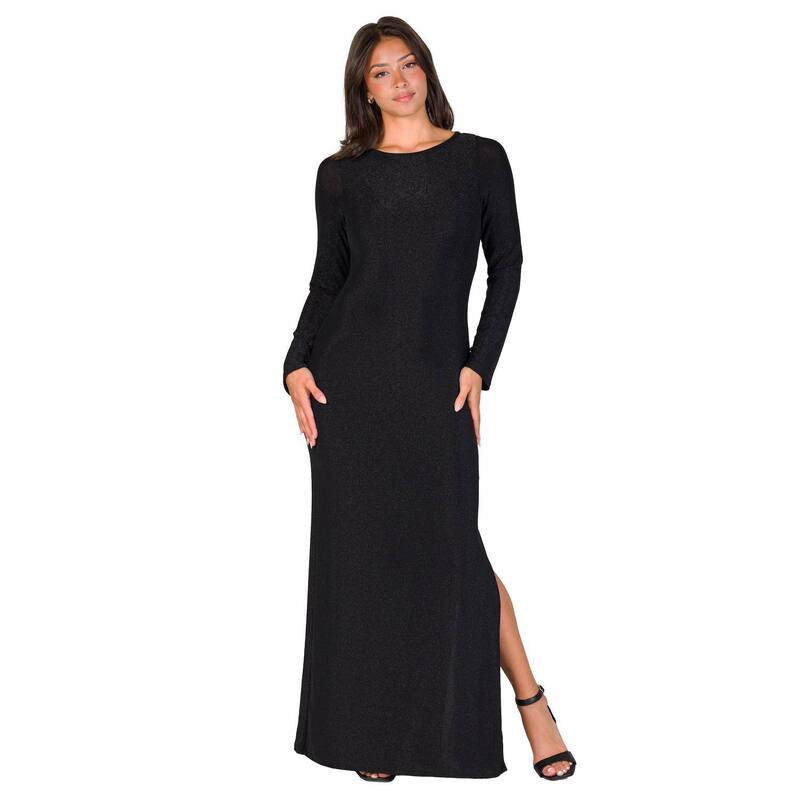 24 セブンコンフォート レディース トップス ワンピース サイドスリット マキシ Women's 24Seven Comfort Apparelong Sleeve Shimmer Side Slit Maxi Dress Black ブラック|ReVida 店