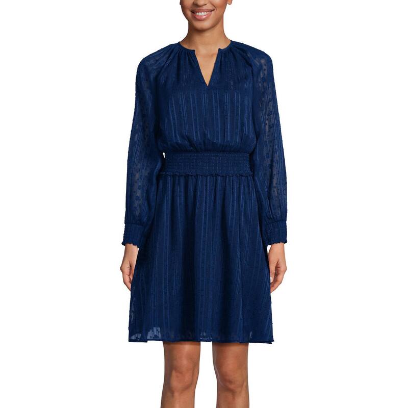ランズエンド レディース トップス ワンピース シフォン Women's Lands' End Chiffon Clip Dot Dress Deep Sea Navy ネイビー