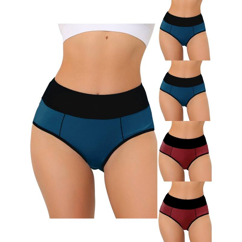 アレグラ ケー レディース アンダーウェア パンツ ハイウエスト プラスサイズ ALLEGRA K 5 Packs Women's High Waistummy Control Color-block Brief Available In Plusize Dark Blue Burgundy ブルー