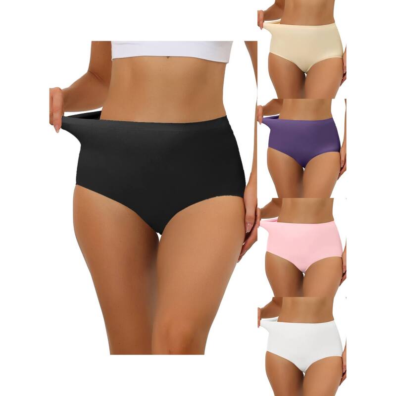 アレグラ ケー レディース アンダーウェア パンツ ハイウエスト ALLEGRA K 5 Packs Women's Elastic High-waisted Brief Breathable No Show Hipster Underwear Bk Bg Ppk Wh