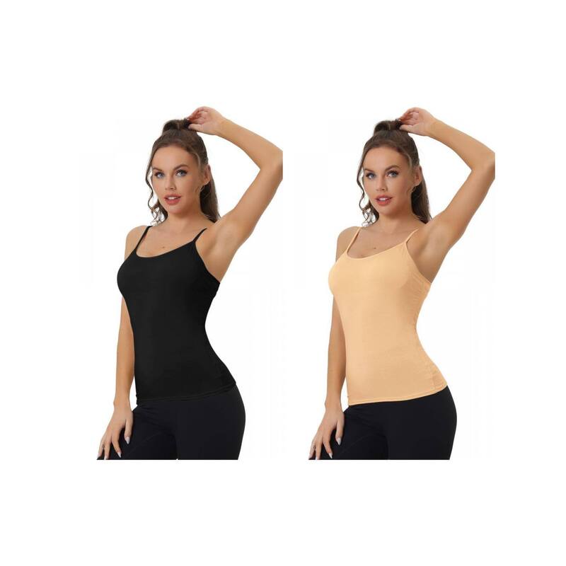 アレグラ ケー レディース トップス Tシャツ ノースリーブ ALLEGRA K 2 Packs Women's Camisole Built-in Bra Padded Adjustable Spaghetti Strap Sleeveless Tanks Tops Beige Black ブラック|ReVida 店