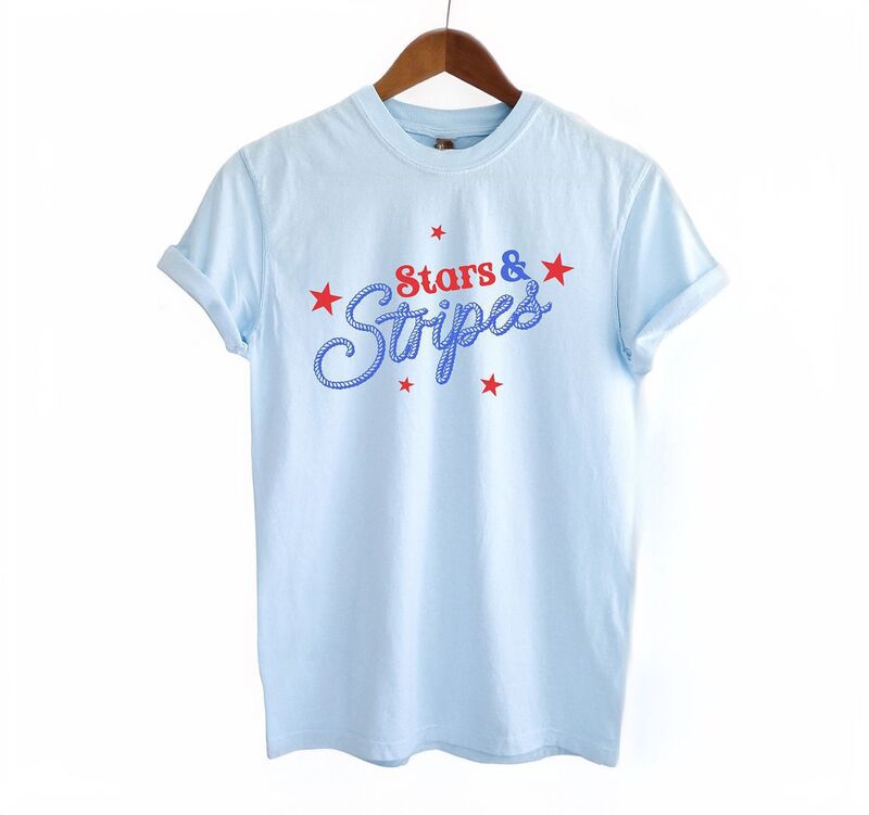 Simply Sage Market レディース トップス ティーシャツ Simply Sage Market Western Stars And Stripes Garment Dyed Tees Chambray 縞模様 レディースファッション-トップス