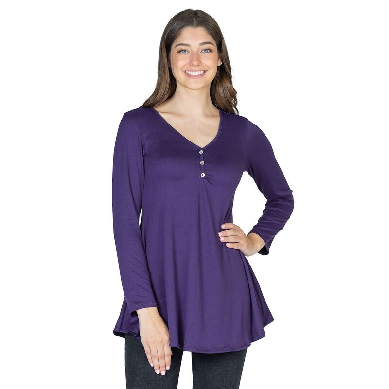 24 セブンコンフォート レディース トップス シャツ Women's 24Seven Comfort Apparel Flared Henley Tunic Topurple パープル|ReVida 店