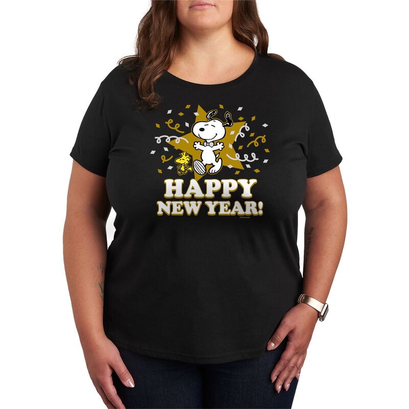 アニメキャラクター レディース トップス Tシャツ プラスサイズ グラフィック Licensed Character Plusize Peanutsnoopy Happy New Year Graphic Tee Black ブラック
