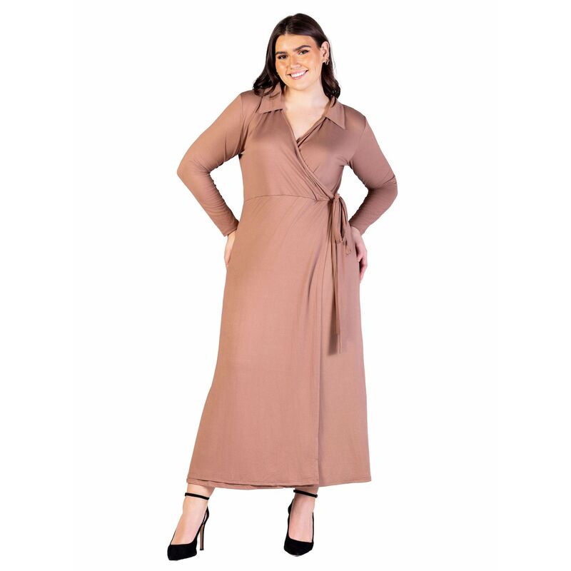 24 セブンコンフォート レディース トップス ワンピース プラスサイズ マキシ Plusize 24Seven Comfort Apparel Comfortable Collared Wrap Maxi Dress Mocha モカ