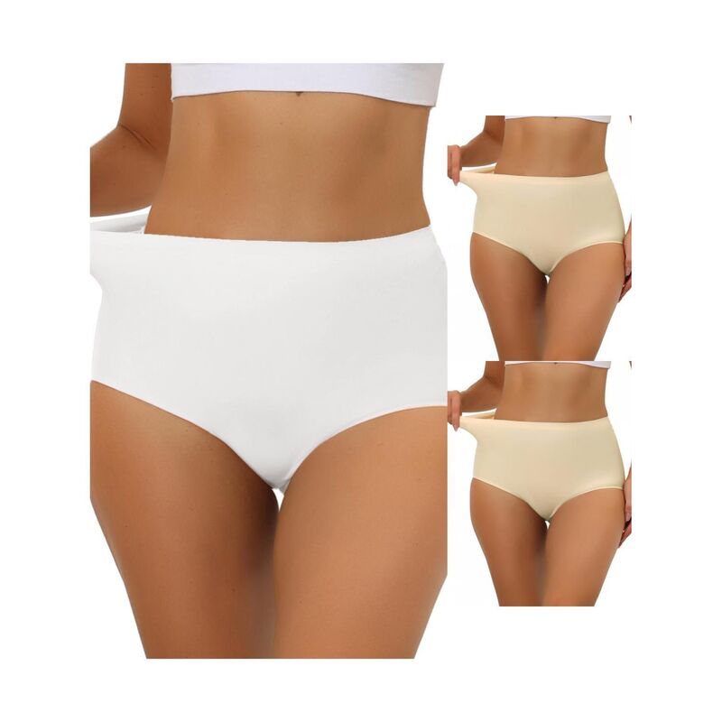 アレグラ ケー レディース アンダーウェア パンツ ハイウエスト ALLEGRA K 3 Packs Women's Elastic High-waisted Brief Breathable No Show Hipster Underwear Beige White ホワイト