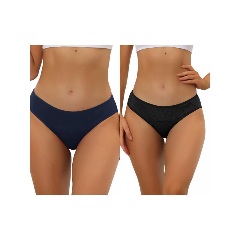 アレグラ ケー レディース アンダーウェア パンツ プラスサイズ ALLEGRA K 2 Packs Women's Underwear Mid-waisted Hipster Panties Available In Plusize Black Navy Blue ブラック｜ReVida 店