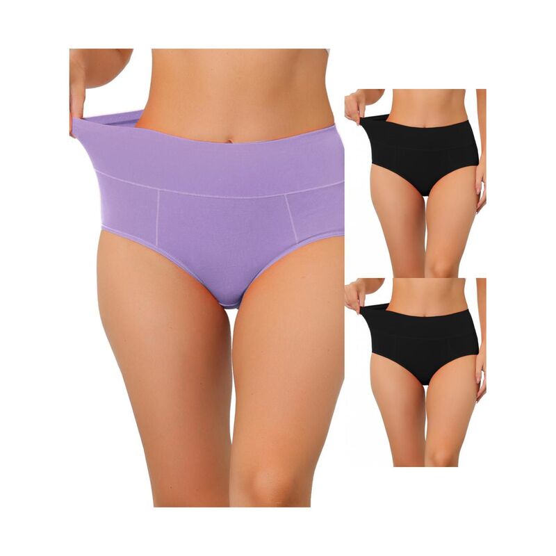 アレグラ ケー レディース アンダーウェア パンツ ハイウエスト プラスサイズ コットン ALLEGRA K 3 Packs Women's Cotton High Waist (available In Plusize) Tummy Control Underwear Black Light Purple ブラック