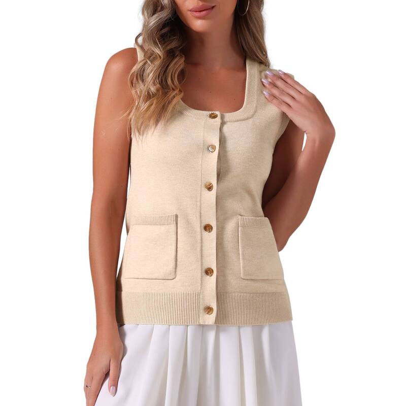 アレグラ ケー レディース トップス Tシャツ ボタンダウン リブ ベスト セーター ノースリーブ コート ダウン ALLEGRA K Sweater Vest For Women'sleeveless Button Down Casual Summeribbed Waistcoatops Apricot アプリコット｜ReVida 店