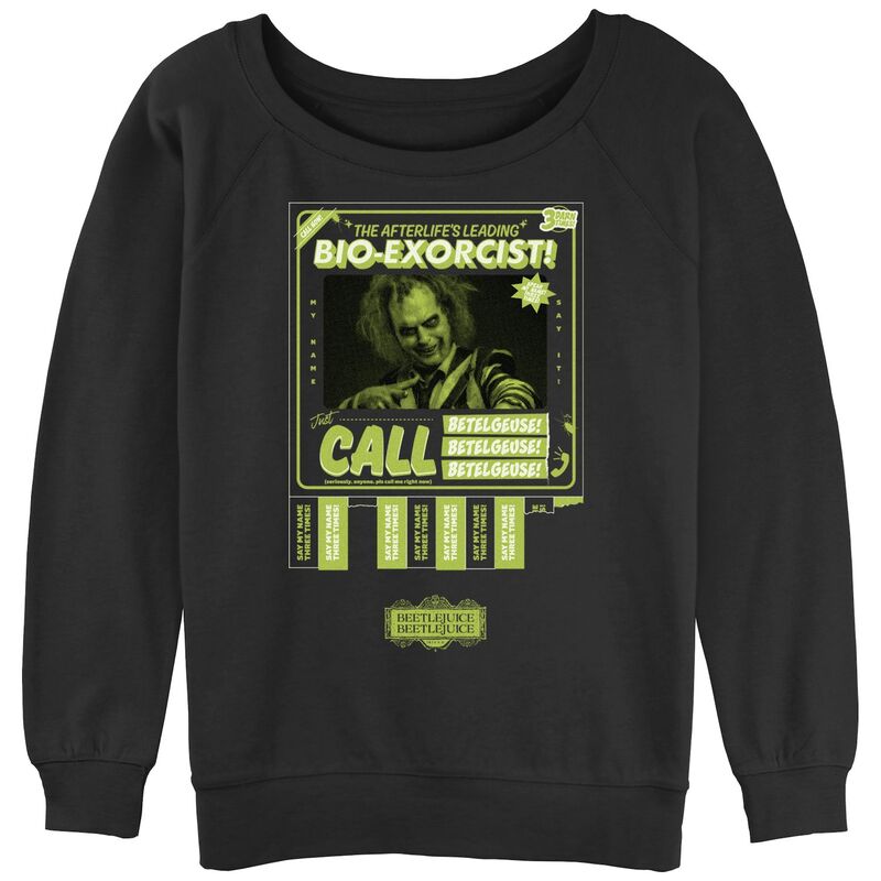 アニメキャラクター レディース トップス Tシャツ グラフィック Licensed Character Juniors' Beetlejuice 2 Betelgeuse Just Call And Say My Name Three Times Graphic Pullover Black ブラック