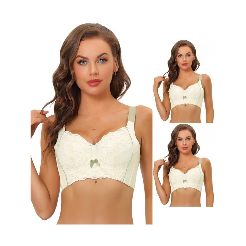 アレグラ ケー レディース アンダーウェア ブラジャー レース ALLEGRA K 3 Packs Women's Wide Straps High Back Padded Lace Push Up Full-coverage Bralette Beige ベージュ