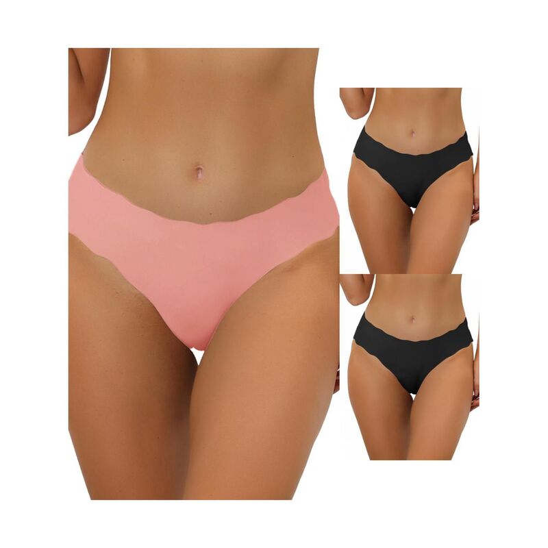 アレグラ ケー レディース アンダーウェア パンツ ALLEGRA K 3 Packs Traceless Panties For Womeno Show Stretch Solid Underwear Invisible Brief Black Mid Pink ブラック