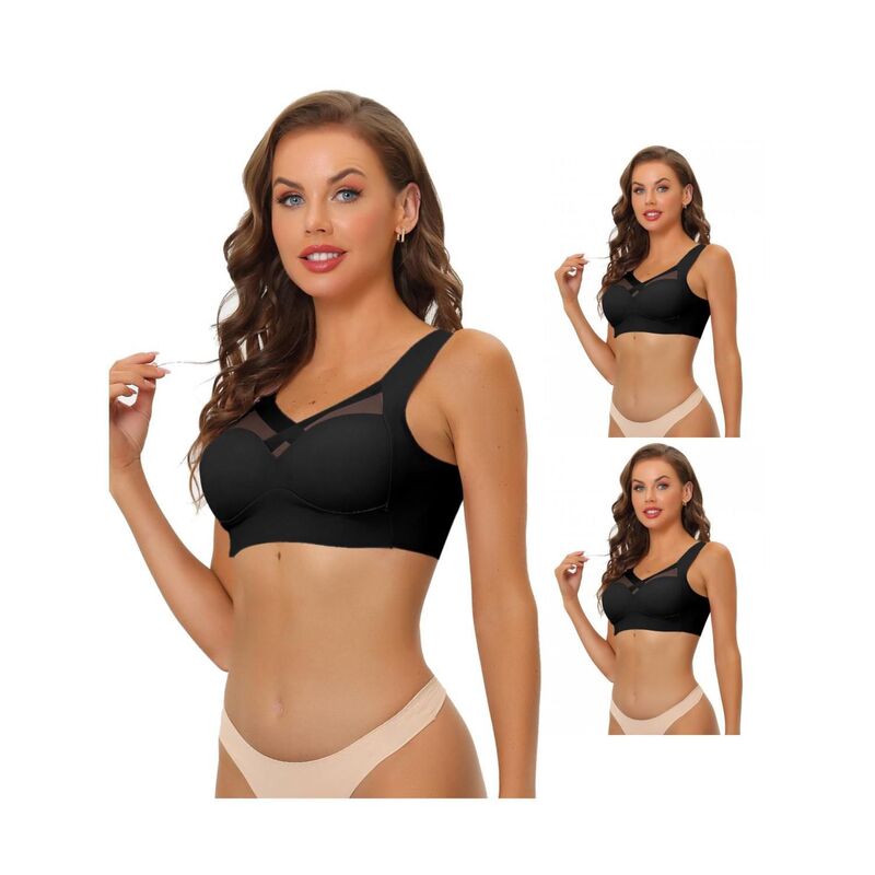 アレグラ ケー レディース アンダーウェア ブラジャー ミニ メッシュ ALLEGRA K 3 Packs Women's Push Up Minimizers Full Coverage Mesh Wirefree Bras Black ブラック