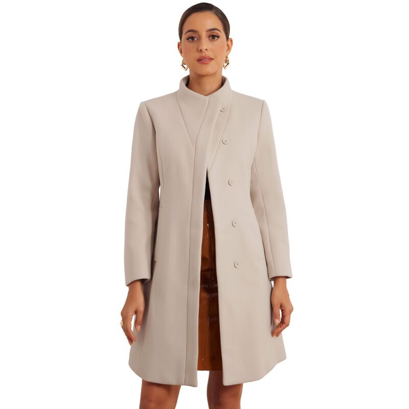 アレグラ ケー レディース アウター 上衣・上衣 厚地の外套 ALLEGRA K Stand Collar Coat For Women\u0027s Long Sleeve Winter Outerwear Beige ベージュ