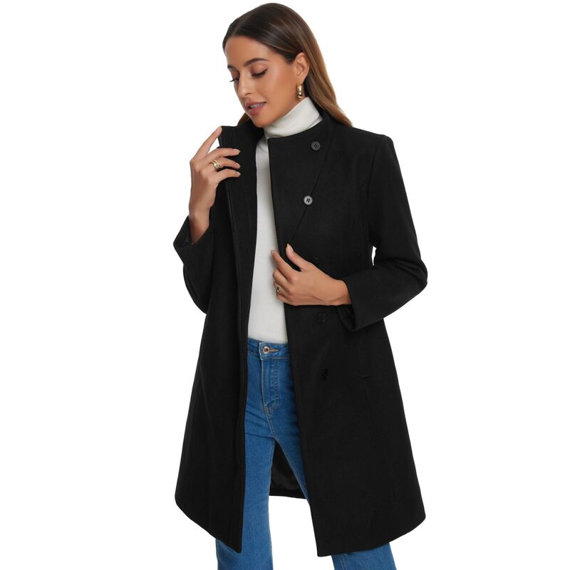 アレグラ ケー レディース アウター 上衣・上衣 厚地の外套 ALLEGRA K Stand Collar Coat For Women\u0027s Long Sleeve Winter Outerwear Black 黒いこと