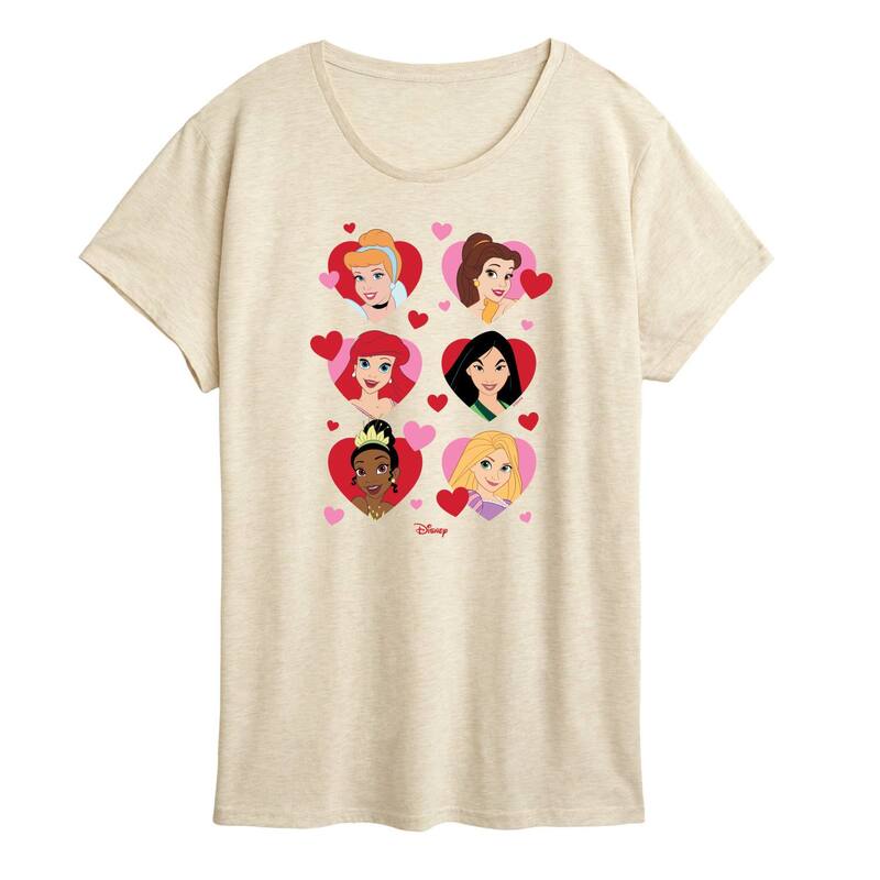 ディズニー レディース トップス Tシャツ グラフィック Disney Princess Women's Heart Grid Graphic Tee Beige ベージュ