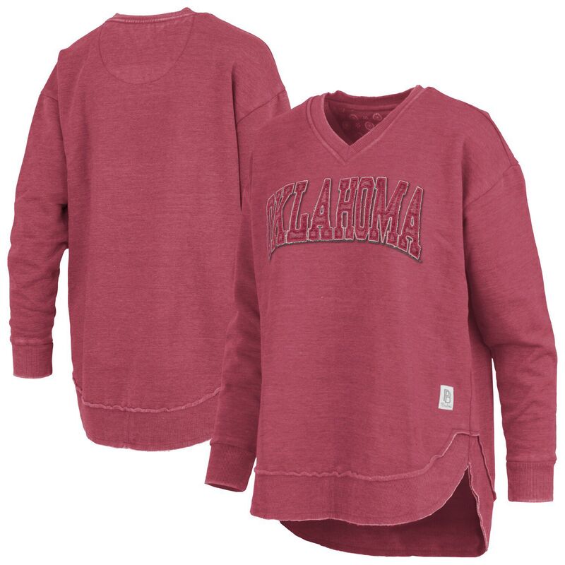 プレスボックス レディース トップス Tシャツ Vネック スウェット Women's Pressbox Crimson Oklahoma Sooners Westin Poncho V-Neck Pullover Sweatshirt Okl Red レッド