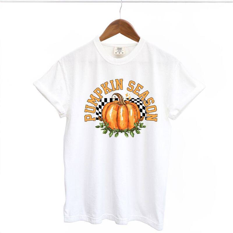Simply Sage Market レディース トップス ティーシャツ Simply Sage Market Pumpkin Season Checkered Garment Dyed Tees White 白いこと レディースファッション-トップス
