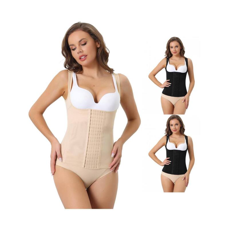 アレグラ ケー レディース トップス シャツ ノースリーブ ALLEGRA K 3 Packs Women's Waist Corset Shapewears Push-up Tummy Control Sleeveless Breathable Tank Tops Black Beige ブラック