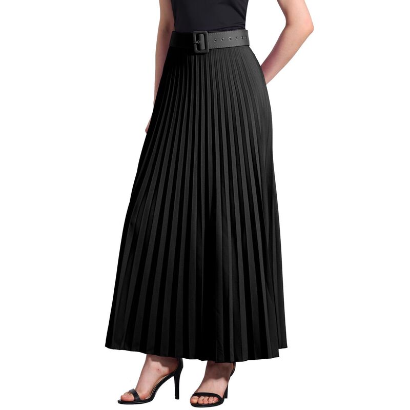 アレグラ ケー レディース ボトムスカート ハイウエスト プリーツ マキシ ALLEGRA K Women's Elastic High Waist Flowy Pleated Maxi Skirt With Belt Black ブラック