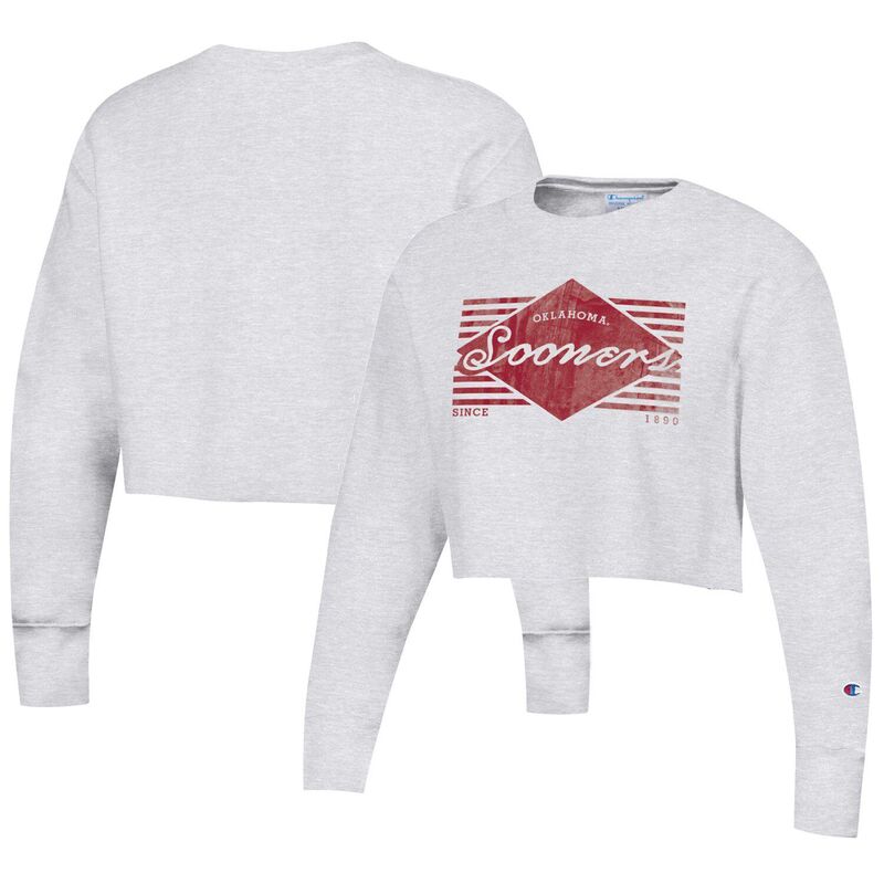 チャンピオン レディース トップス Tシャツ スウェット クロップド Women's Champion Heather Gray Oklahoma Sooners Reverse WeaveCropped Pullover Sweatshirt Okl Grey グレー