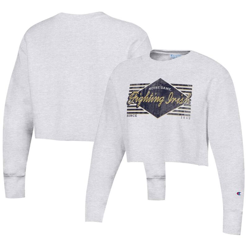 チャンピオン レディース トップス Tシャツ スウェット クロップド Women's Champion Heather Gray Notre Dame Fighting Irish Reverse WeaveCropped Pullover Sweatshirt Ntd Grey グレー 12,760円