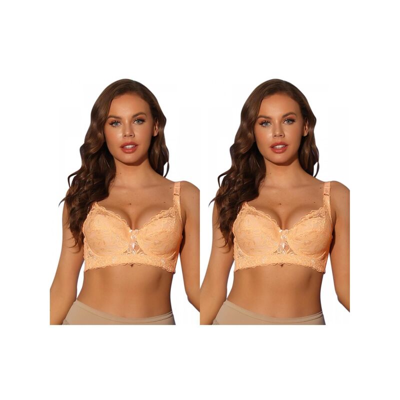 アレグラ ケー レディース アンダーウェア ブラジャー レース ALLEGRA K 2 Packs Women's Bras Underwired Lace Fixed Adjustable Straps Push-up 3/4 Cup Bralette Beige ベージュ｜ReVida 店