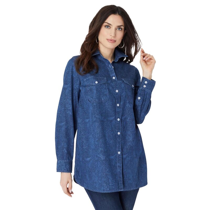 ロアマンズ レディース トップス シャツ プラスサイズ デニム Roaman's Women's Plusize Olivia Denim Big Shirt Denim Etched Filigree デニム|ReVida 店