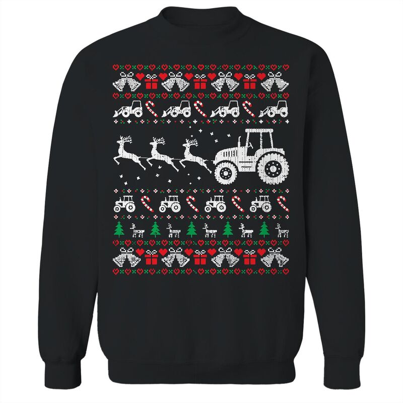 アニメ文字記号 メンズ トップス ティーシャツ 流汗 スウェーター グラフィック Licensed Character Men\u0027s Tractor Christmasweater Graphic Sweatshirt Black 黒いこと Tシャツ・カットソー-メンズファッション