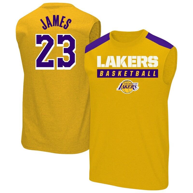 プロファイル メンズ トップス Tシャツ トール Men's ProfileBron James Gold Los Angeles Lakers Big & Tall Player Muscle Tank Lak Gold ゴールド