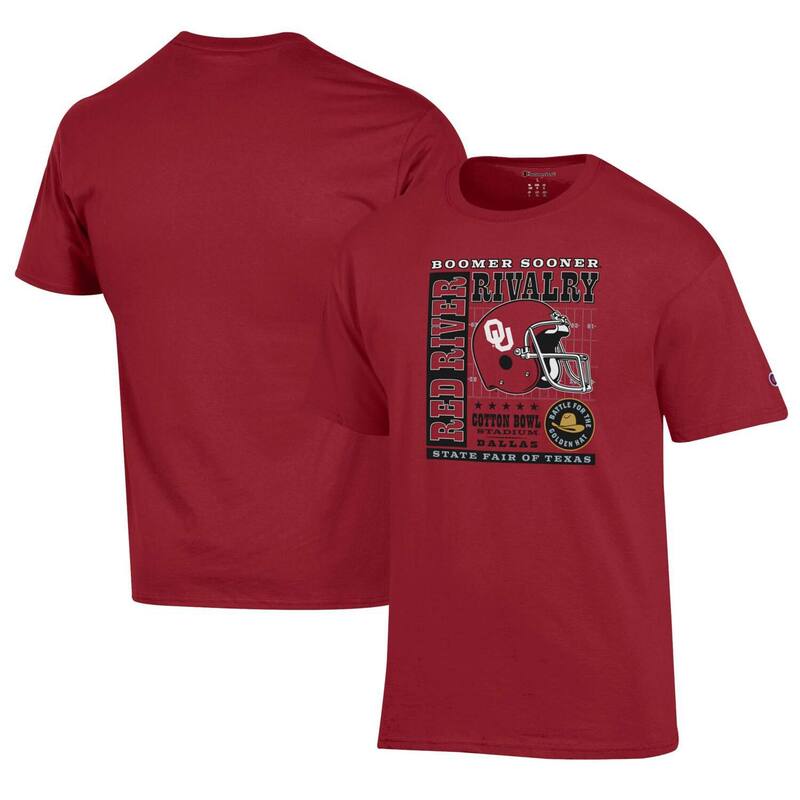 チャンピオン メンズ トップス Tシャツ Men's Champion Crimson Oklahoma Sooners Red Riverivalry Slogan T-Shirt Okl Red レッド