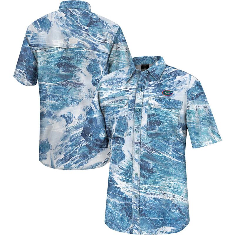 コロシアム メンズ トップス Tシャツ Men Colosseum Blue Florida Gators Realtree Aspect Charter Full-Button Fishing Shirt Fld Blue ブルー