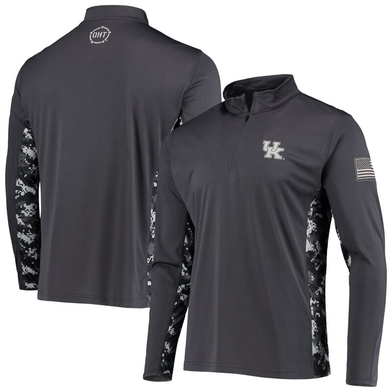 コロシアム メンズ トップス Tシャツ Men's Colosseum Charcoal Kentucky Wildcats OHT Military Appreciation Digital Camo Lightweight Quarter-Zipullover Ken Charco チャコール