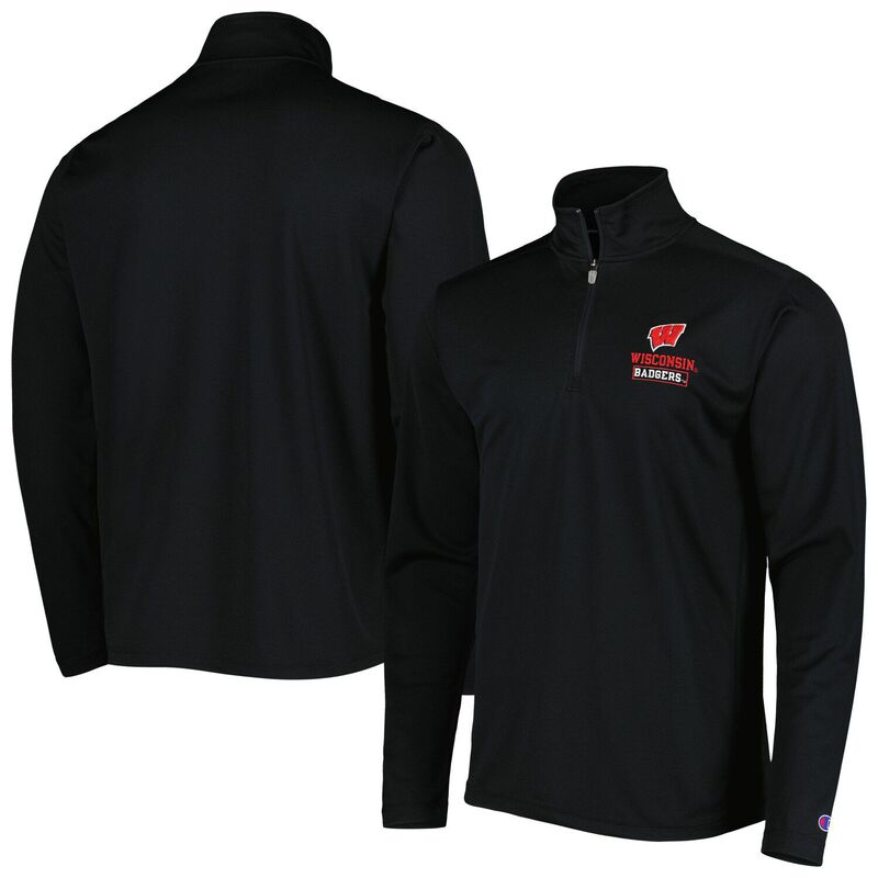 チャンピオン メンズ トップス Tシャツ ジャケット Men Champion Black Wisconsin Badgers Textured Quarter-Zip Jacket Wis Black ブラック