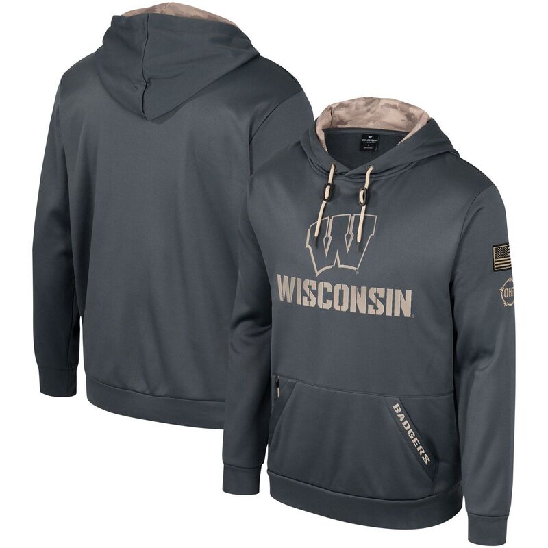 コロシアム メンズ トップス Tシャツ パーカー Men's Colosseum Charcoal Wisconsin Badgers OHT Military Appreciation Pullover Hoodie Wis Charco チャコール