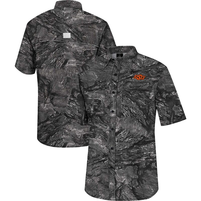 コロシアム メンズ トップス Tシャツ Men Colosseum Charcoal Oklahoma State Cowboys Realtree Aspect Charter Full-Button Fishing Shirt Oks Charco チャコール