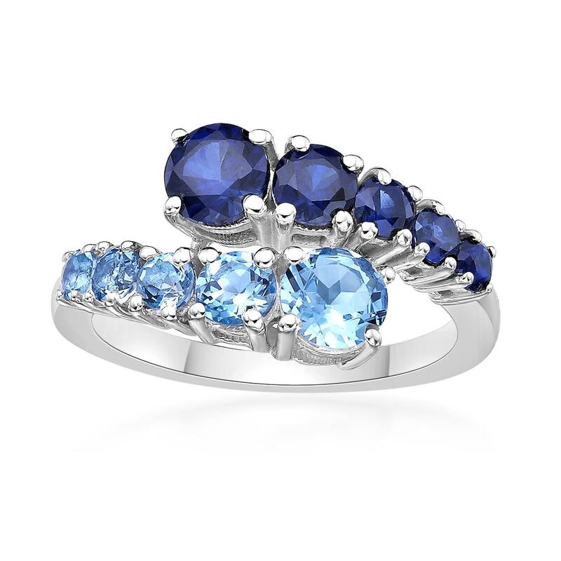 Gemminded レディース アクセサリー リング Gemminded Sterling Silver ISQA Blue Topaz & Lab-Created Sapphire Ring Sterling ブルー