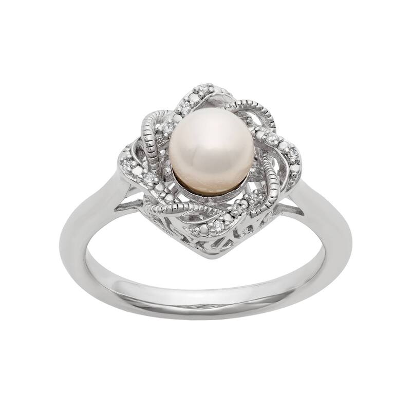 ヴェラウォン レディース アクセサリー リング Simply Vera Wang Freshwater Cultured Pearl & Diamond Accent Sterling Silver Twist Ring White ホワイト